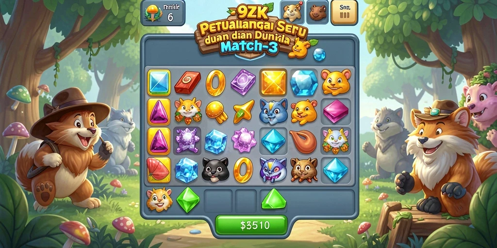Tampilan gameplay <strong>9ZK</strong> dengan gem match-3 yang menawan.