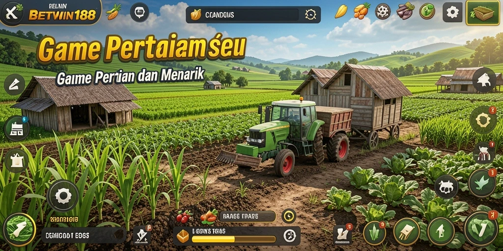 Tampilan gameplay BETWIN188 menunjukkan pertanian yang hidup dan interaktif.