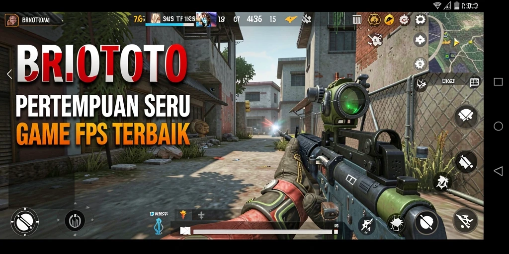 Tangkapan layar gameplay BRIOTOTO yang menampilkan aksi tembak-menembak yang intens.