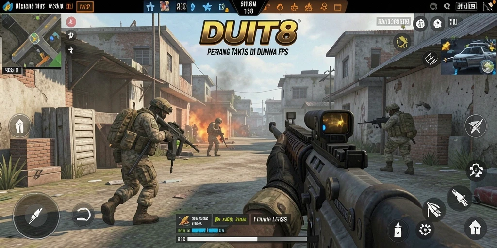 Tampilan menegangkan dalam gameplay DUIT8 dengan aksi FPS yang seru.