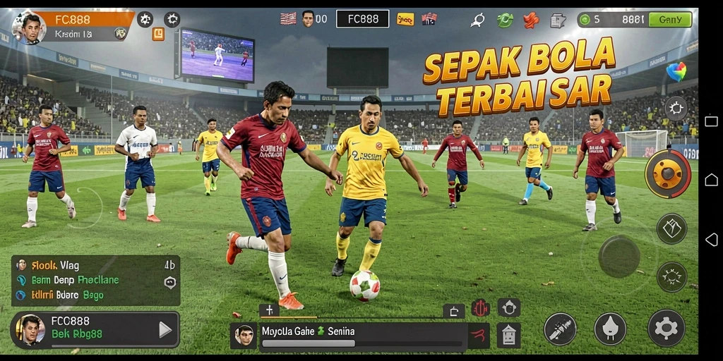 Screenshot utama FC888 menunjukkan aksi mendebarkan dalam pertandingan sepak bola.