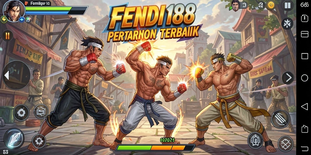 Tangkapan layar menunjukkan pertarungan intens dengan efek visual yang menarik dalam FENDI188.