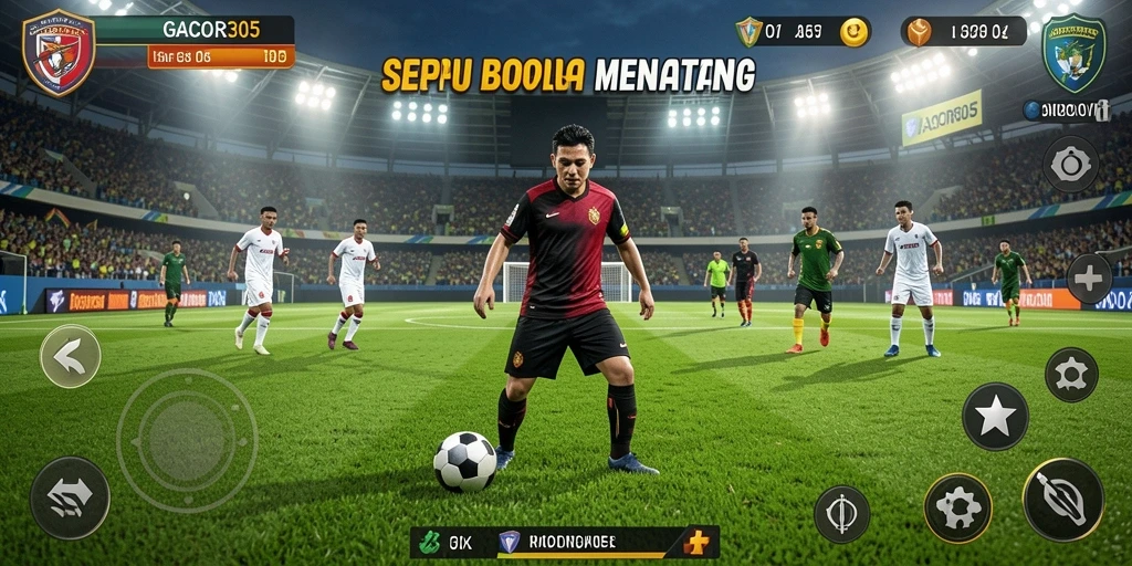 Tampilan gameplay GACOR305 dengan aksi sepak bola yang menegangkan.