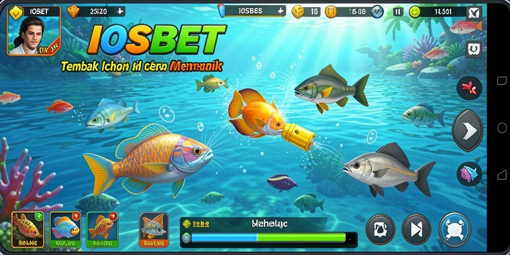Screenshot gameplay IOSBET menunjukkan aksi menembak ikan yang seru.