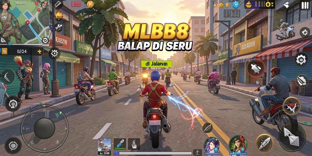 Tangkapan layar gameplay <strong>MLBB8</strong> menampilkan aksi balap yang mendebarkan.