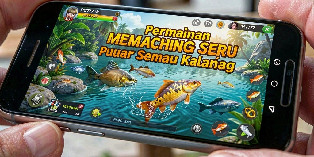 Tampilan gameplay PC777 yang menegangkan saat memancing ikan besar.