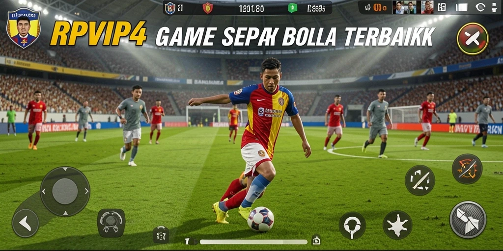 Screenshot RPVIP4 menampilkan aksi sepak bola seru dan atmosfer pertandingan.