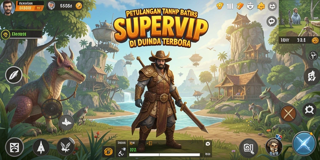 Screenshot utama SUPERVIP menunjukkan pemain menjelajah dunia terbuka yang luas.
