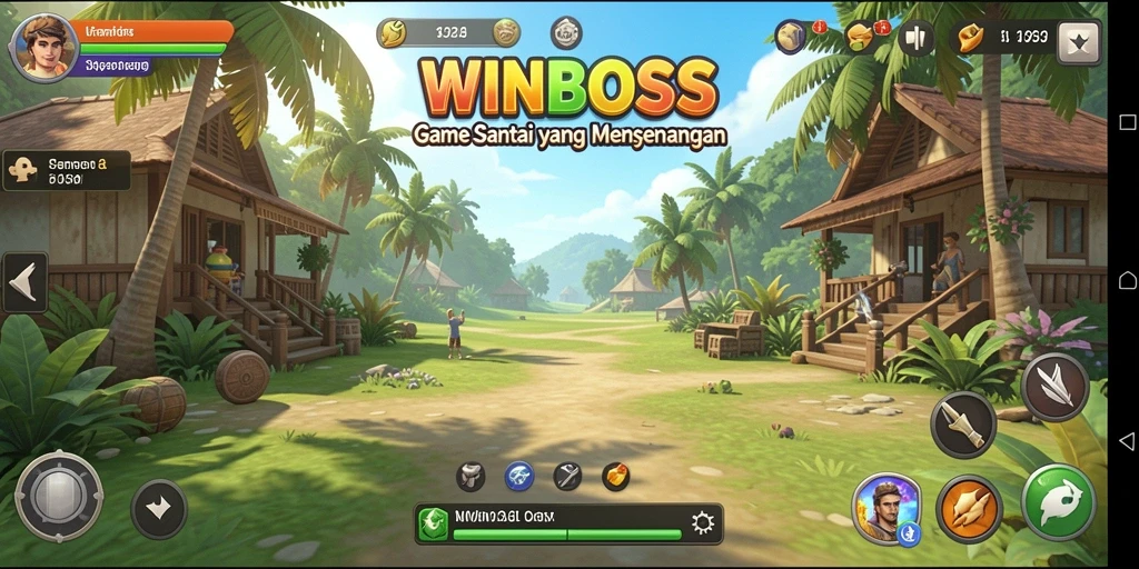 Tampilan gameplay WINBOSS dengan karakter lucu dan level yang menantang.