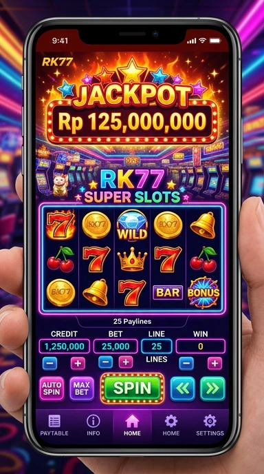 Deskripsi fitur unggulan rk77 di halaman unduh aplikasi.